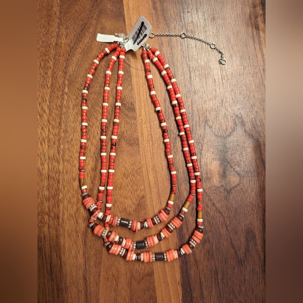 Free People Red Triple Layer Necklace coral new